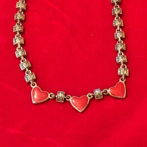 Vintage Premier Designs Silver and Red Enamel Heart Choker Necklace